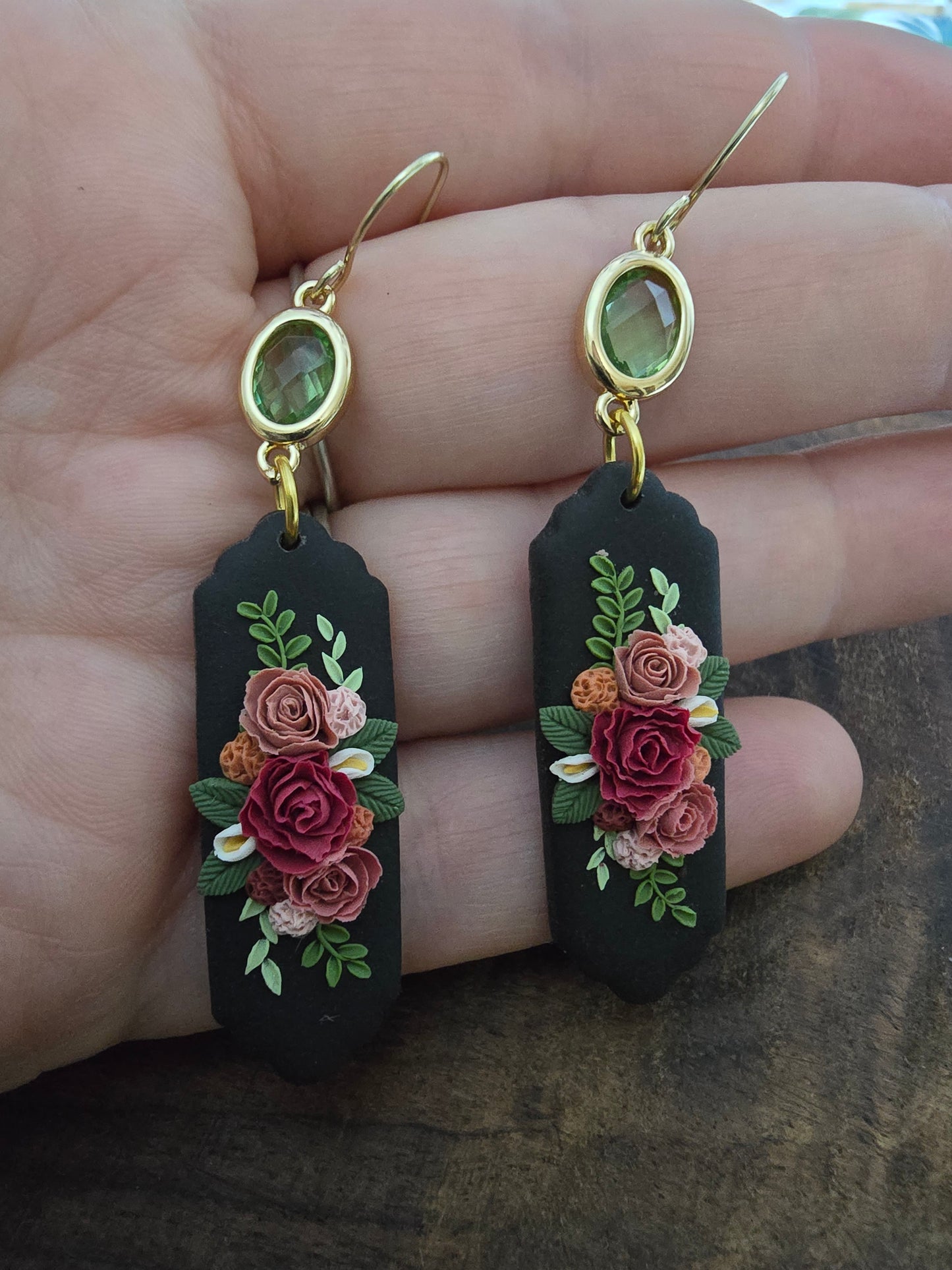 Penny | Black Floral Polymer Clay Earring