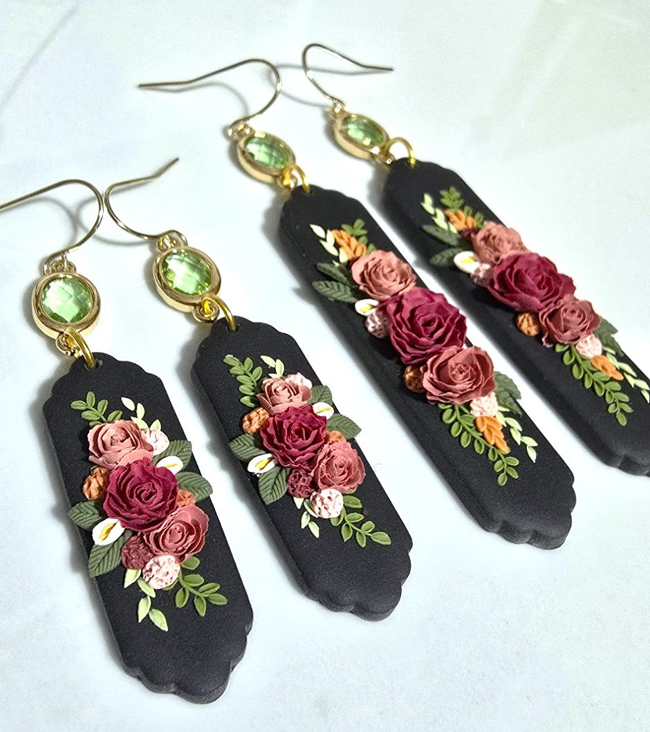 Penny | Black Floral Polymer Clay Earring