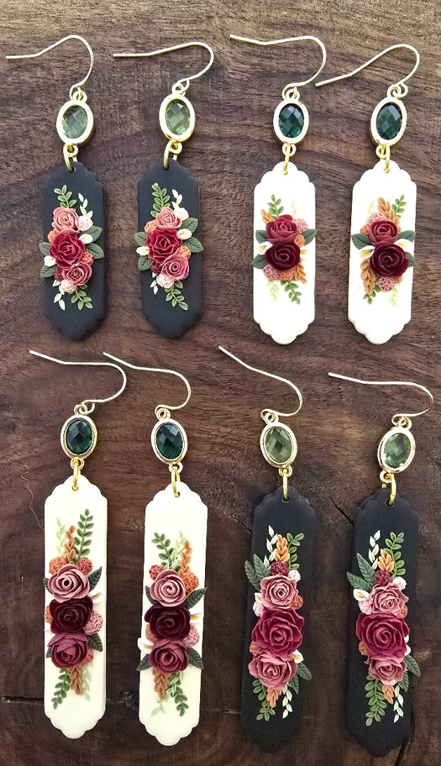 Penny | White Floral Polymer Clay Dangle Earring