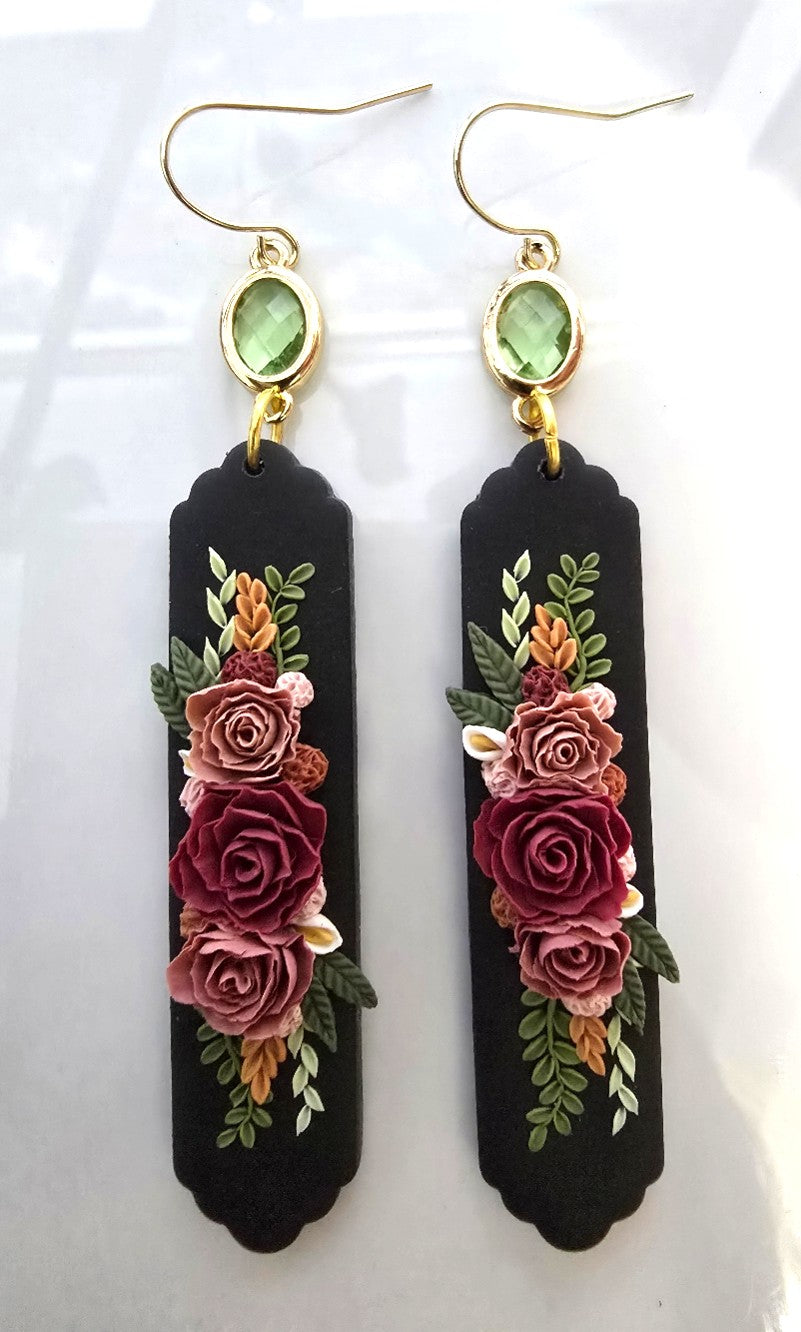 Penelope | Black Polymer Clay Floral Dangle Earring