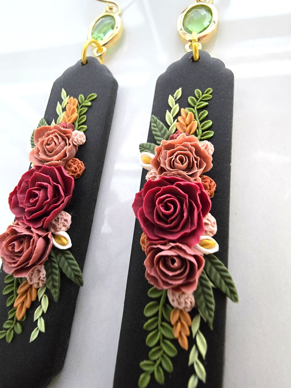 Penelope | Black Polymer Clay Floral Dangle Earring