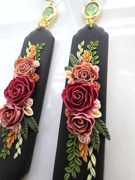 Penelope | Black Polymer Clay Floral Dangle Earring