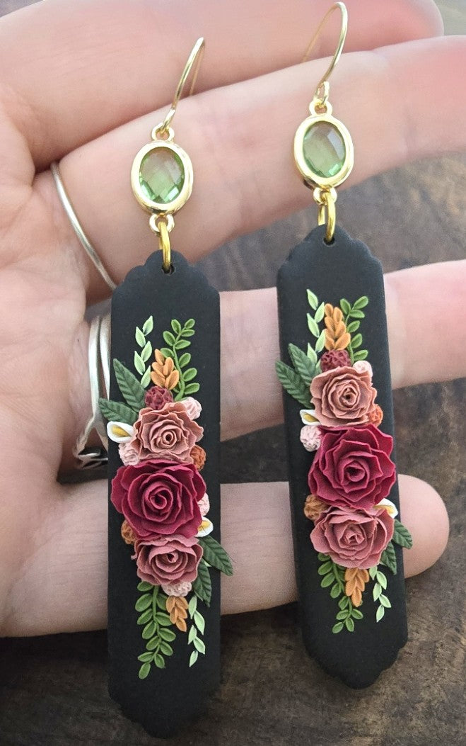 Penelope | Black Polymer Clay Floral Dangle Earring
