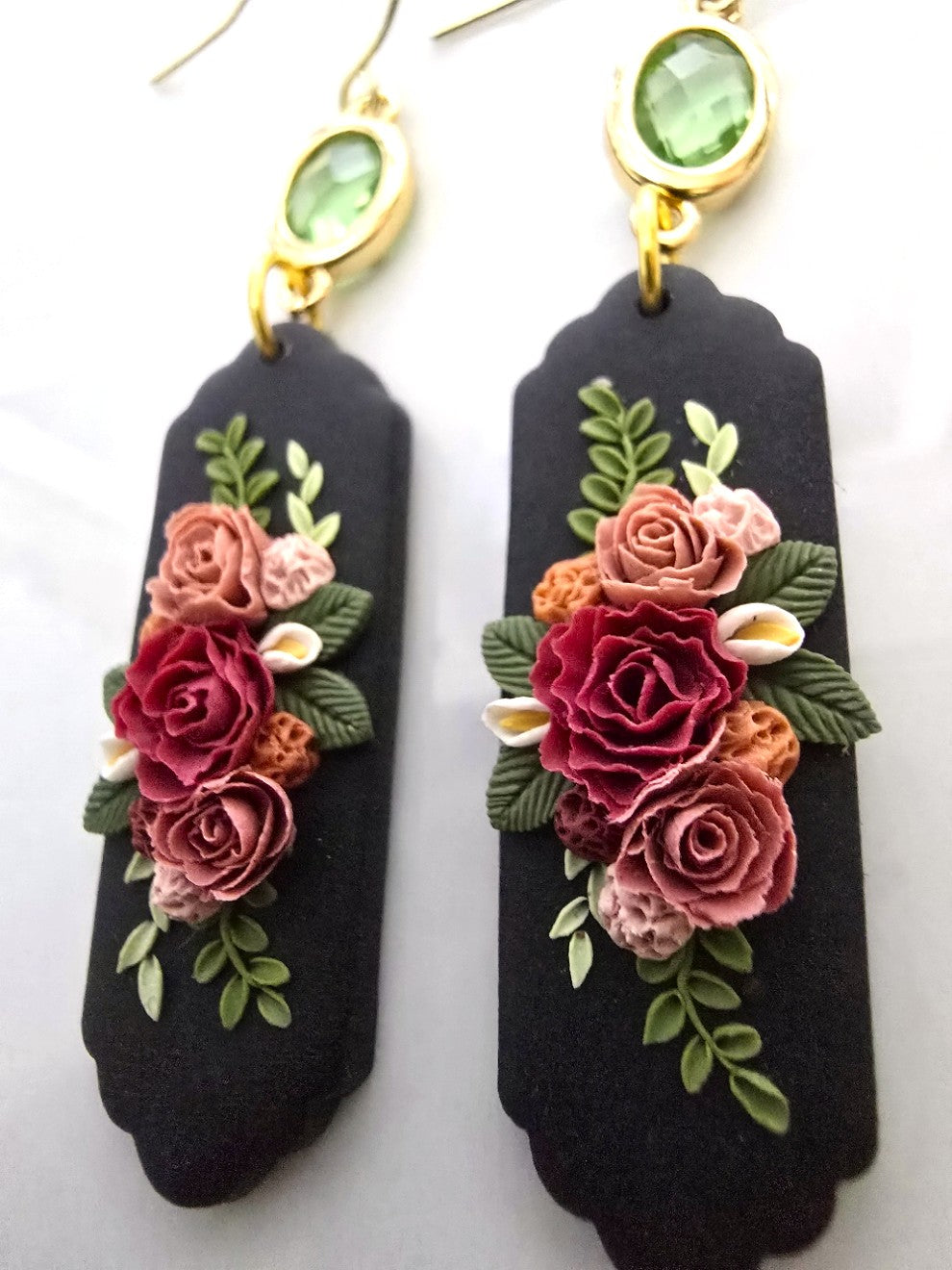 Penny | Black Floral Polymer Clay Earring