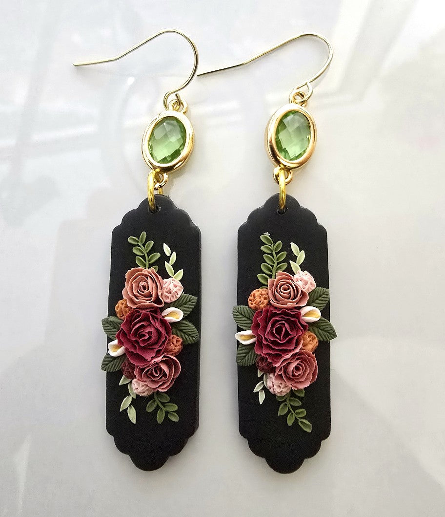 Penny | Black Floral Polymer Clay Earring
