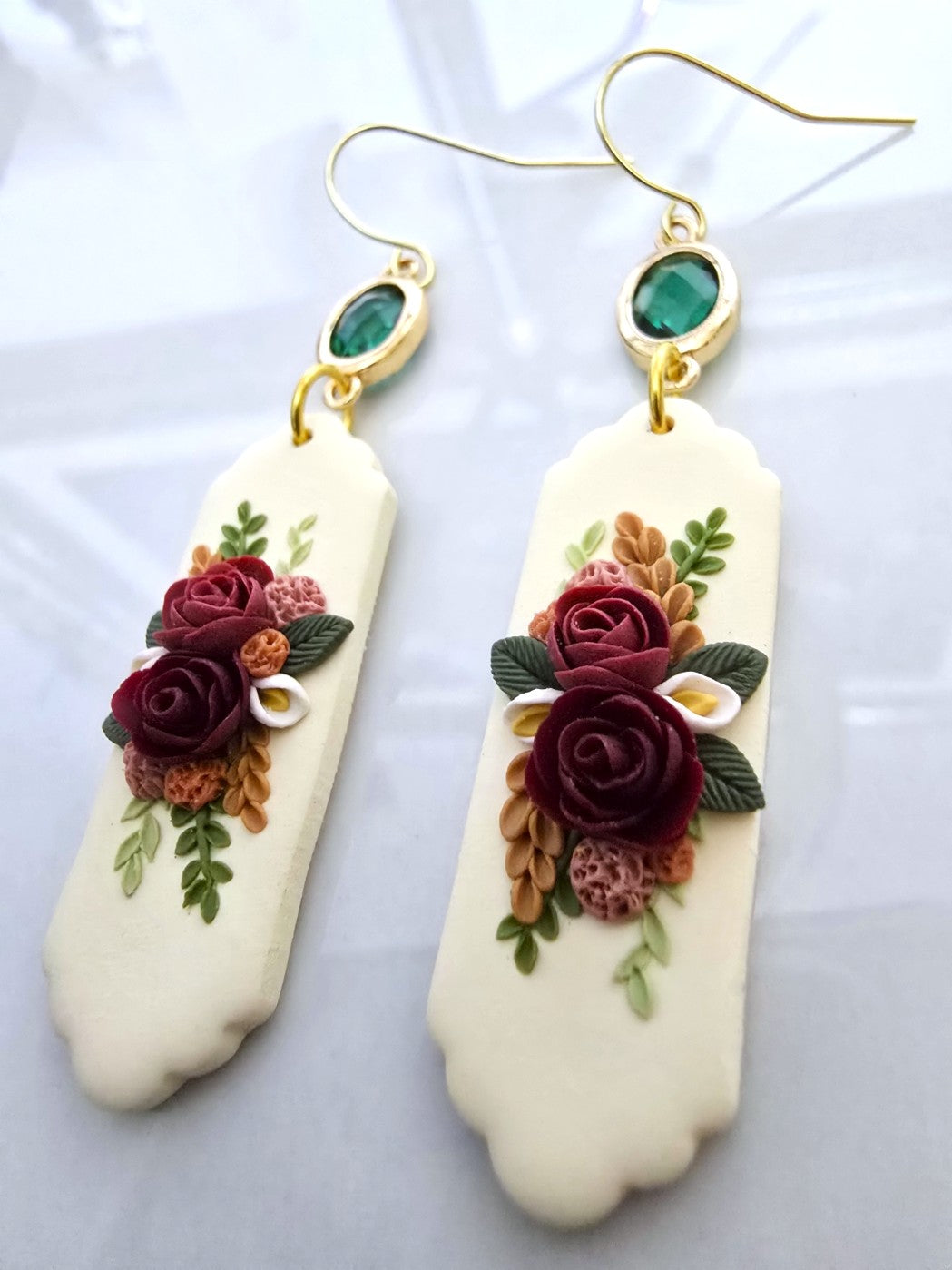 Penny | White Floral Polymer Clay Dangle Earring