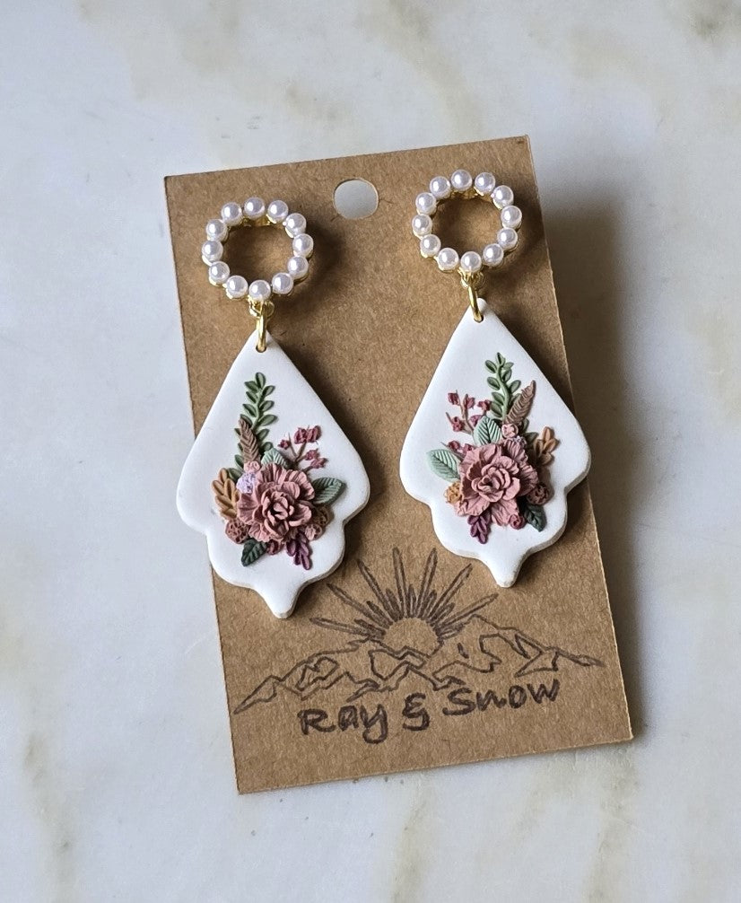 Abigail I White Polymer Clay Floral Earring