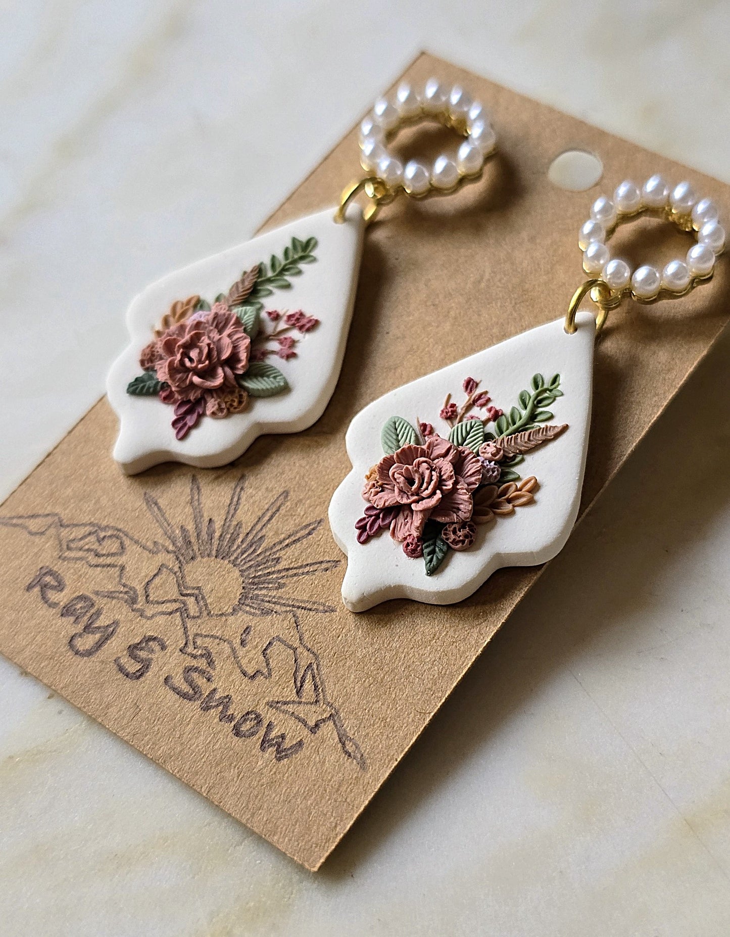 Abigail I White Polymer Clay Floral Earring