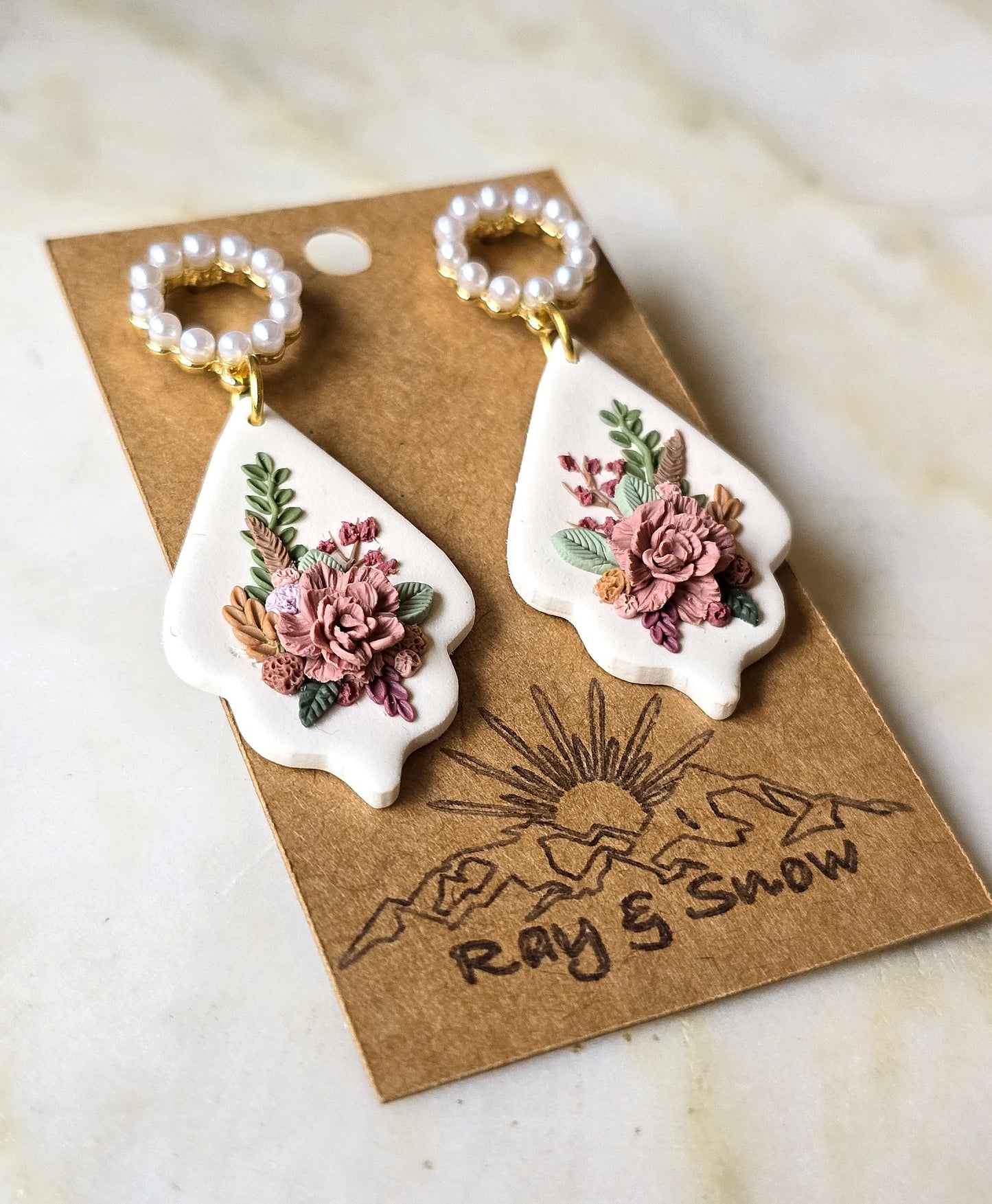 Abigail I White Polymer Clay Floral Earring