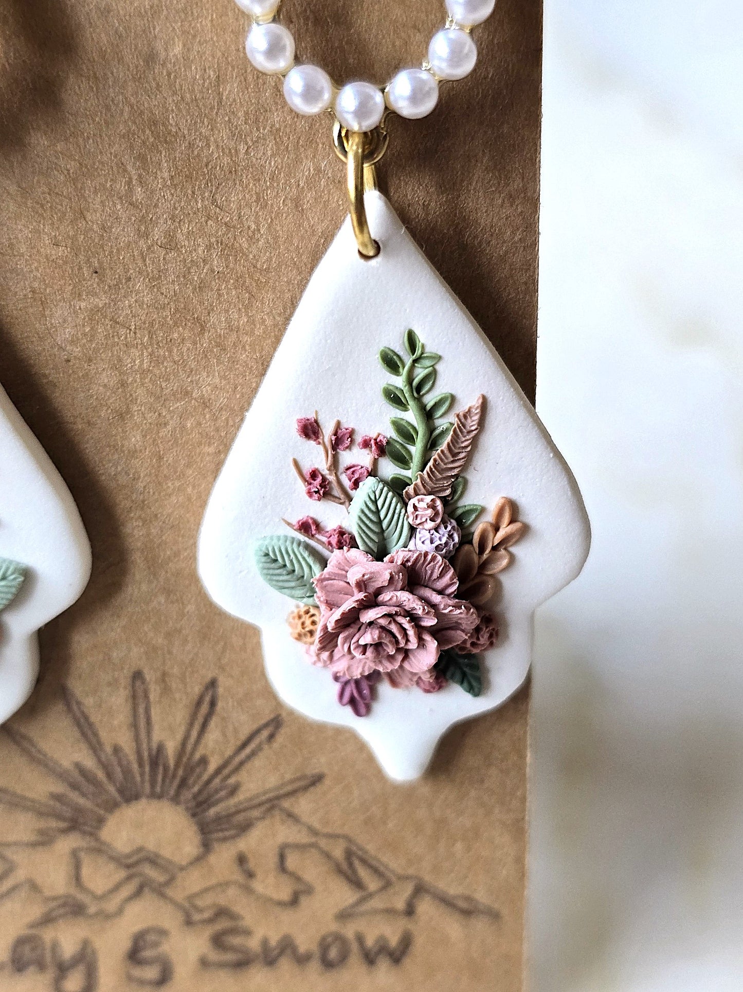 Abigail I White Polymer Clay Floral Earring