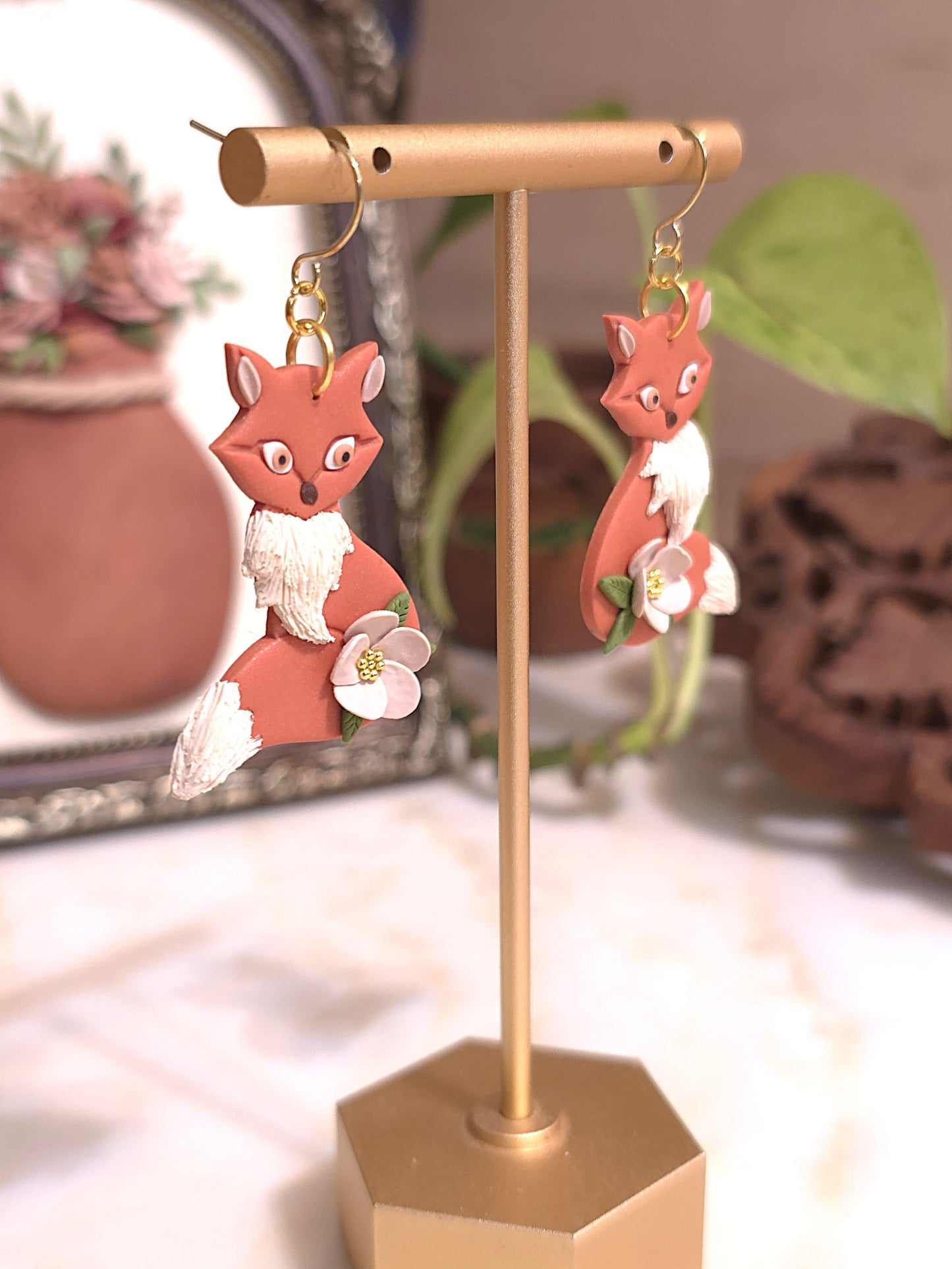 Fox Polymer Clay Dangle Earring
