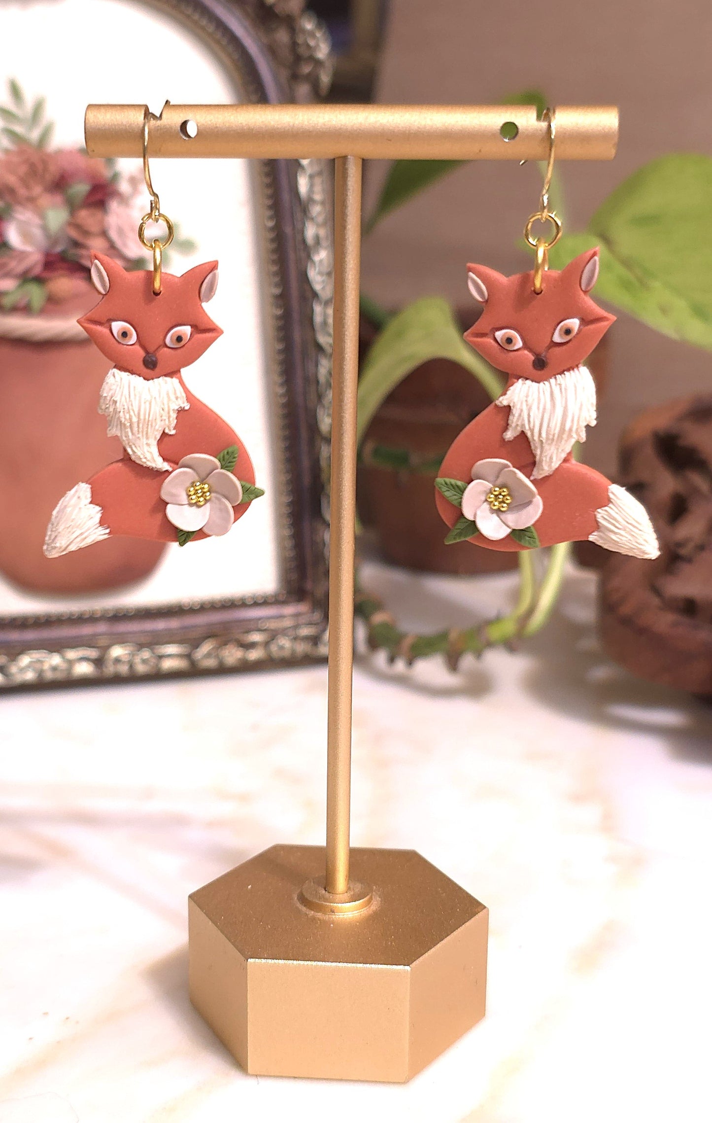 Fox Polymer Clay Dangle Earring