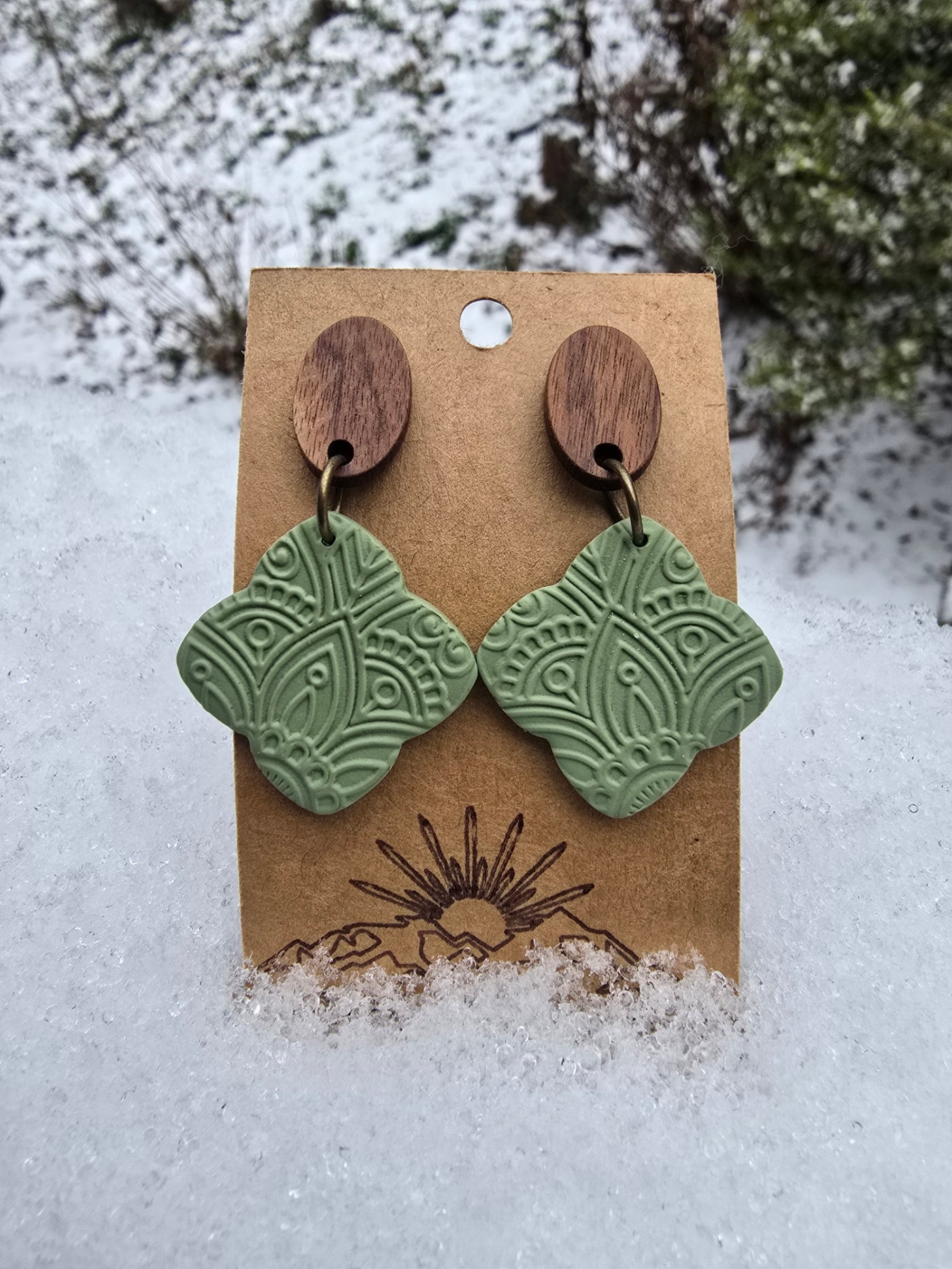 Caroline | Green Textured Polymer Clay Earring
