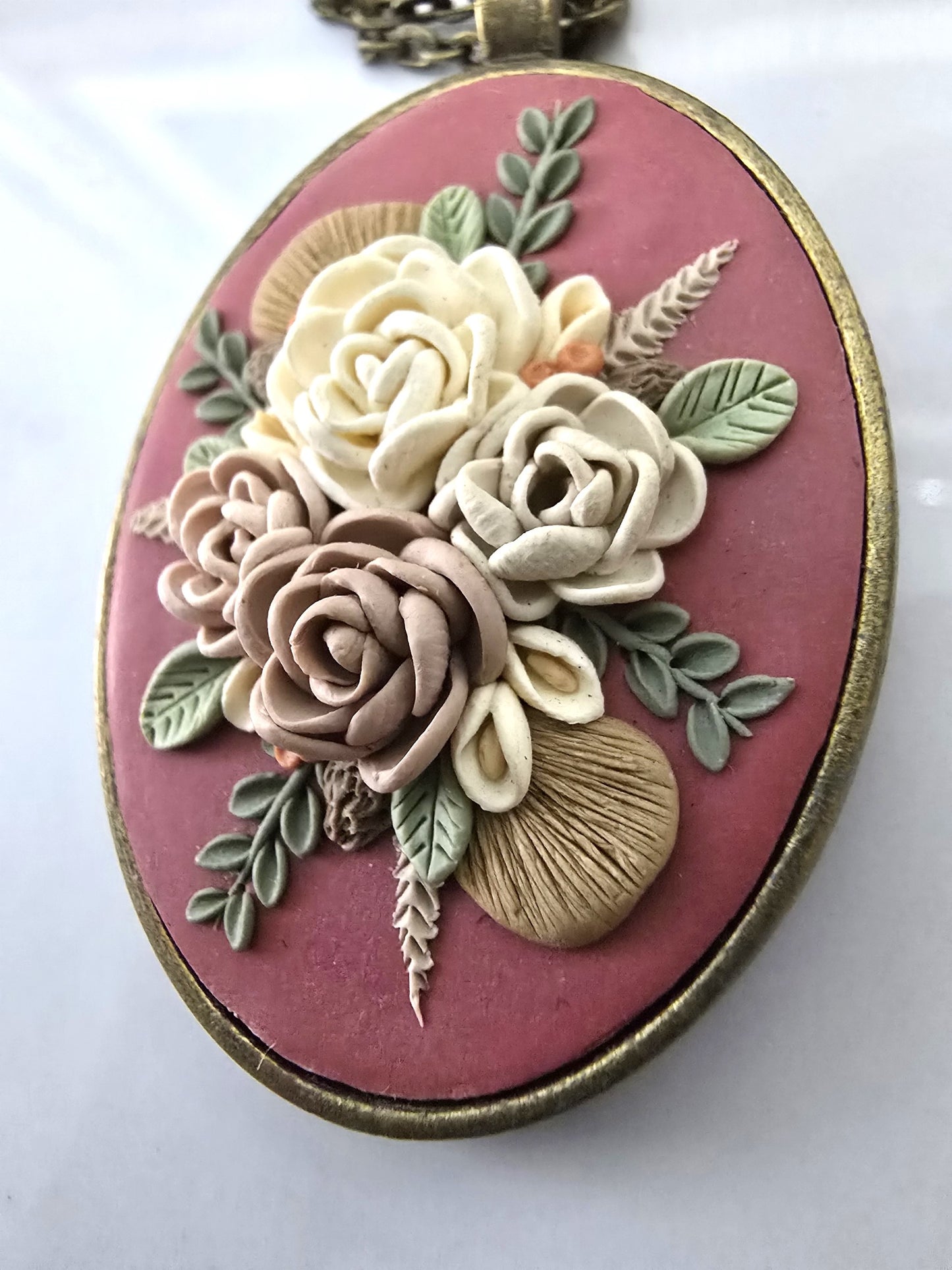 Red Polymer Clay Floral Necklace