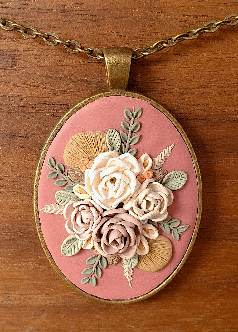 Red Polymer Clay Floral Necklace