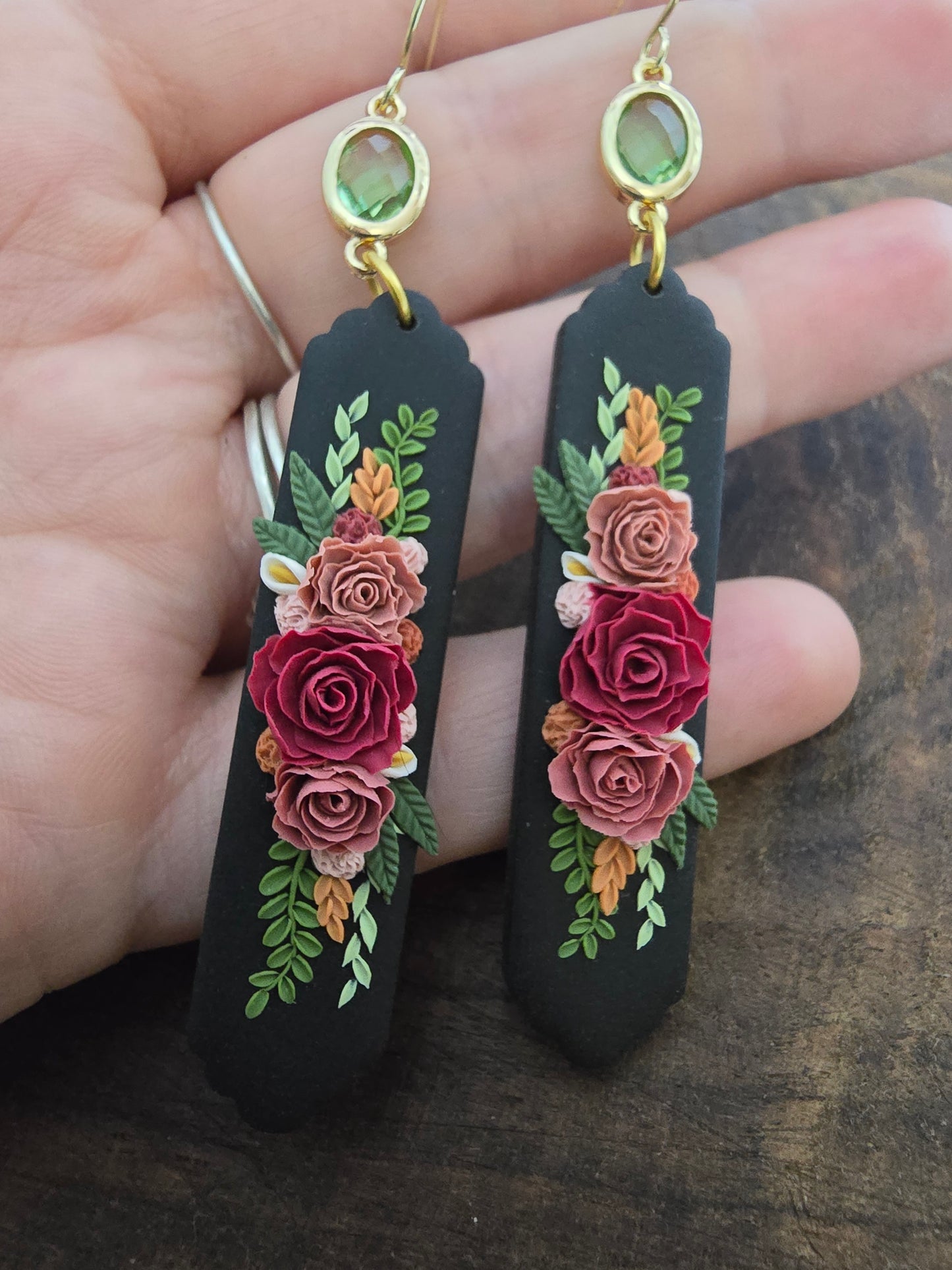Penelope | Black Polymer Clay Floral Dangle Earring