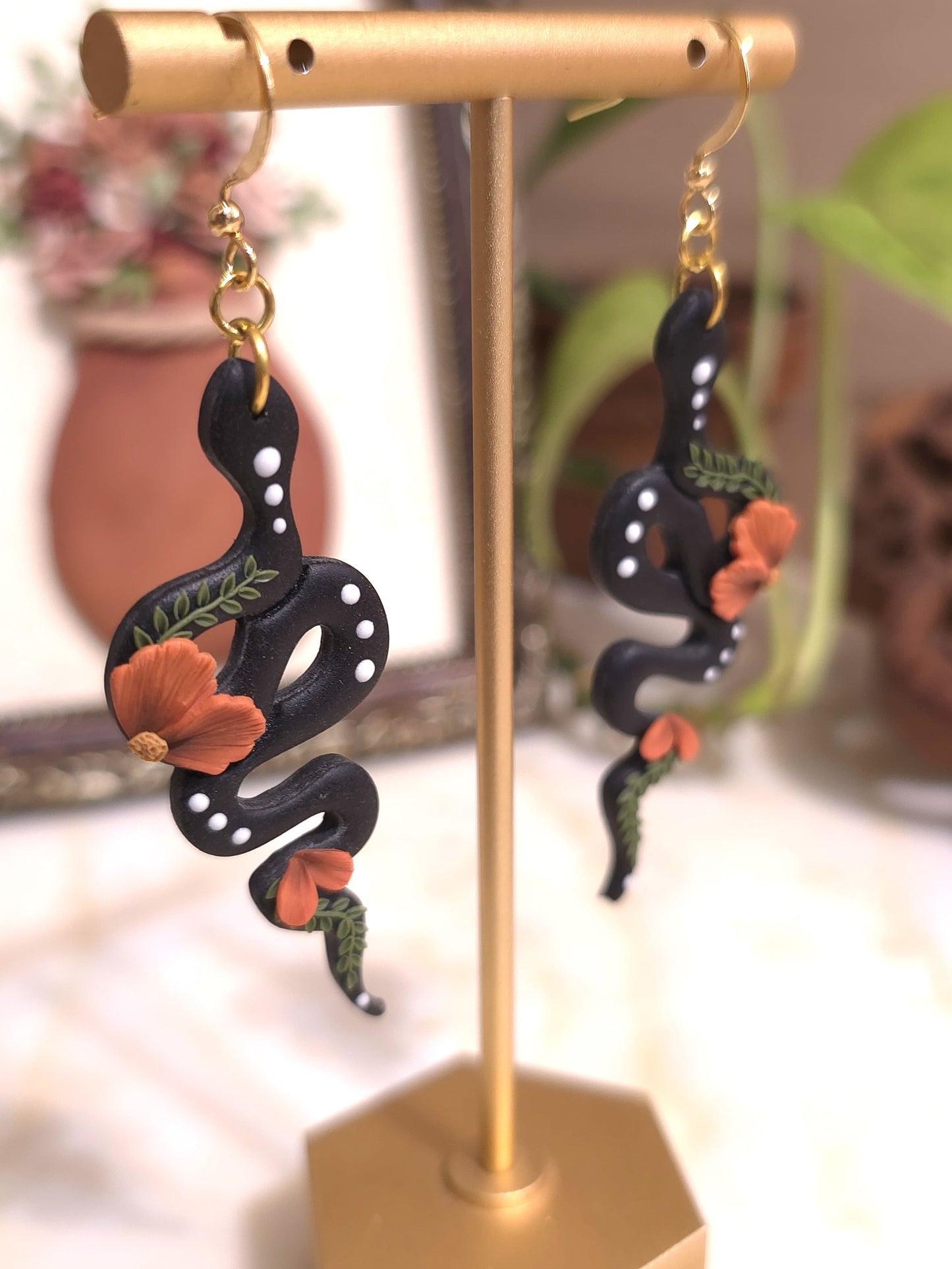 Snake Floral Polymer Clay Earrings