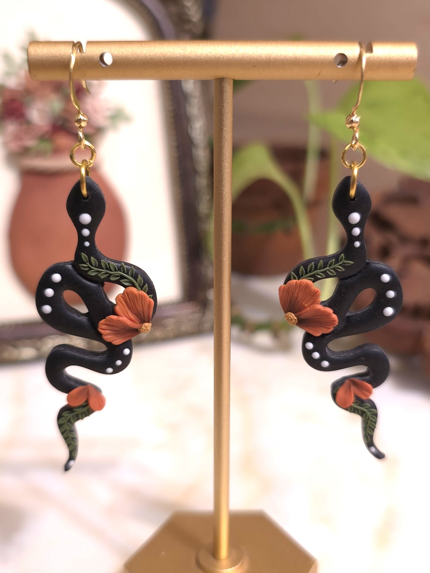 Snake Floral Polymer Clay Earrings