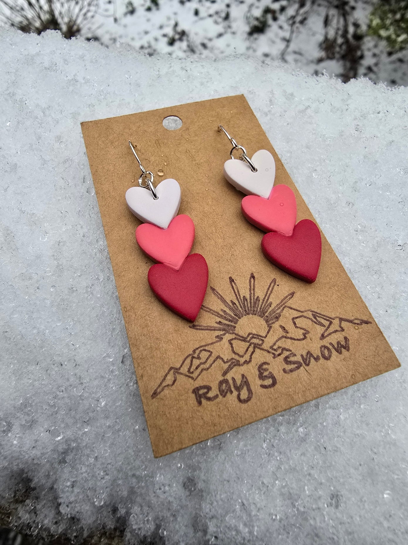 Triple Heart Dangle Polymer Clay Earring