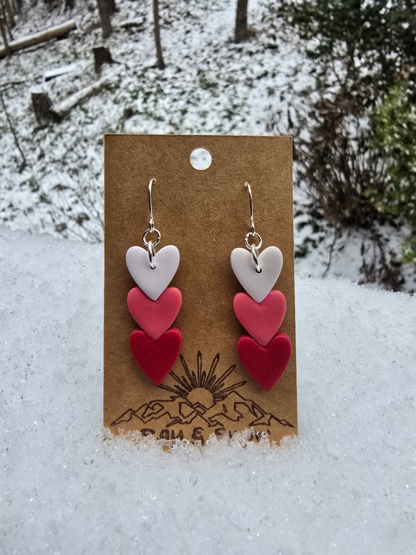 Triple Heart Dangle Polymer Clay Earring